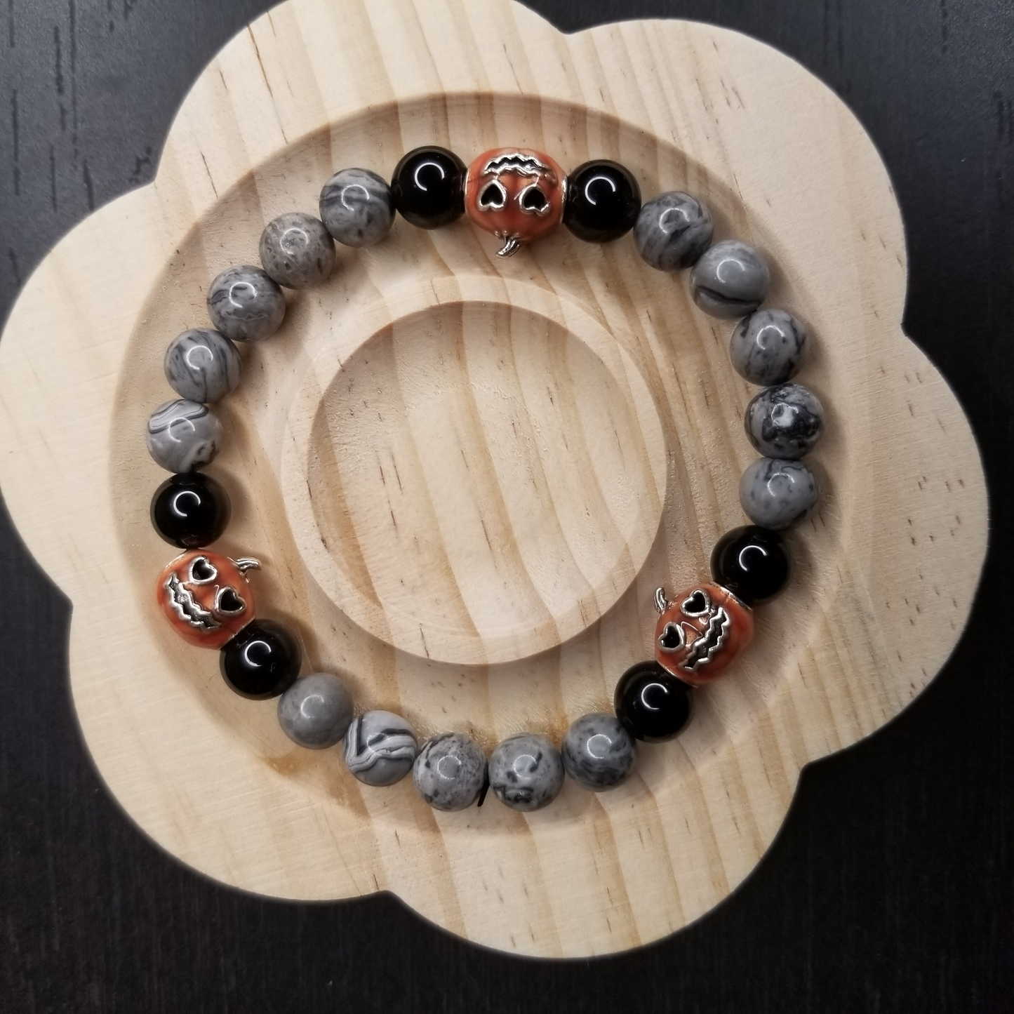 Genuine Crystal Pumpkin Charm Stretch Bracelet