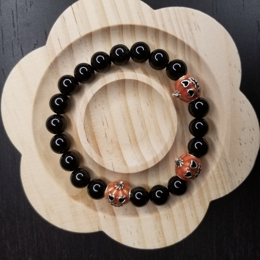 Genuine Crystal Pumpkin Charm Stretch Bracelet