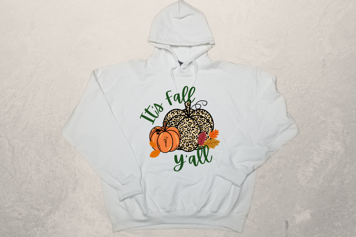 It's Fall Y'all Leopard Print Pumpkin Sublimation Hoodie with Front Pocket